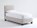 Lit simple - Tissu-Bois - 210 x 105 x 118 cm - Beige clair-Noir - Style minimaliste