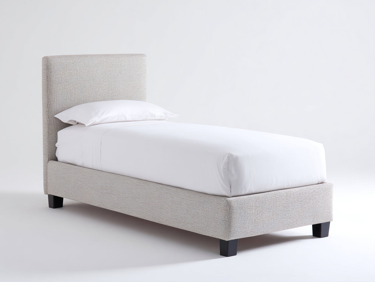 Lit simple - Tissu-Bois - 210 x 105 x 118 cm - Beige clair-Noir - Style minimaliste