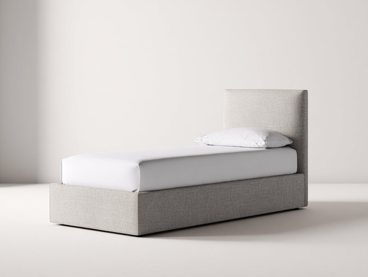 Lit simple - Tissu - 205 x 105 x 105 cm - Beige - Style moderne