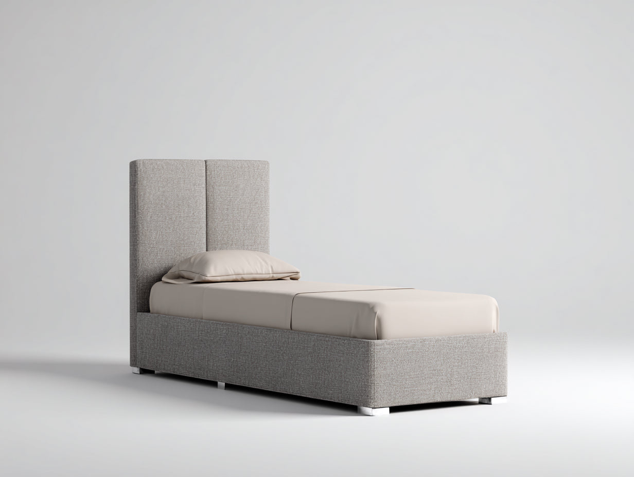 Lit simple - Tissu-Métal - 215 x 105 x 130 cm - Beige grisé - Style contemporain