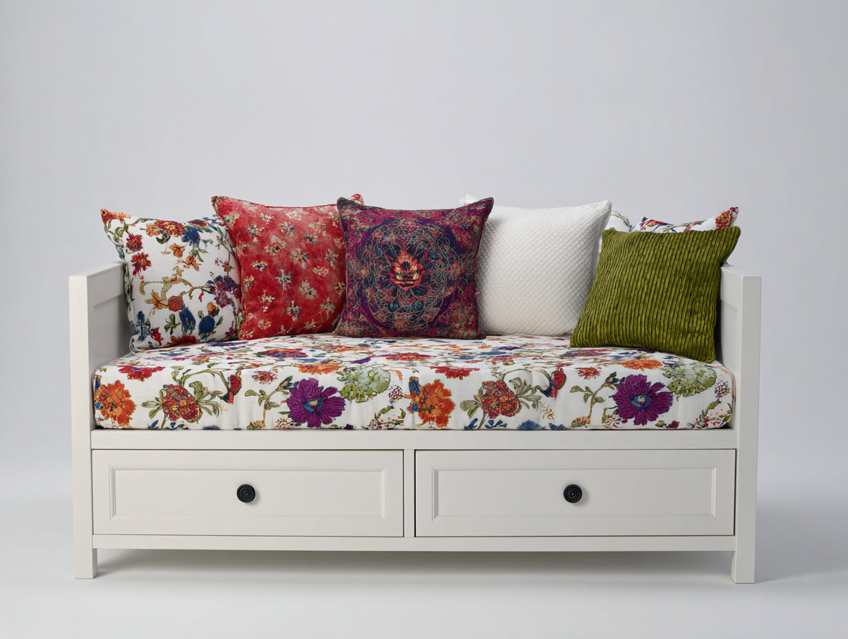 Canapé lit - Bois - Textile - 210 x 100 x 88 cm - Blanc - Style classique