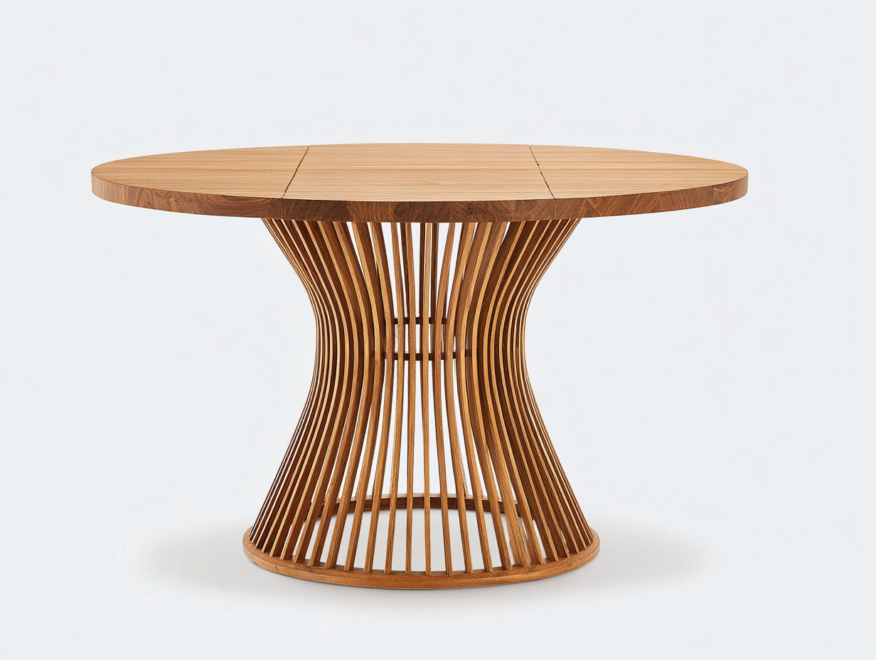 Table de jardin - Bois massif - 138 x 138 x 76cm - Brun miel - Style sculptural en sablier