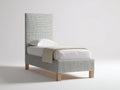 Lit simple - Tissu-Bois - 215 x 105 x 145 cm - Beige clair-Marron clair - Style contemporain