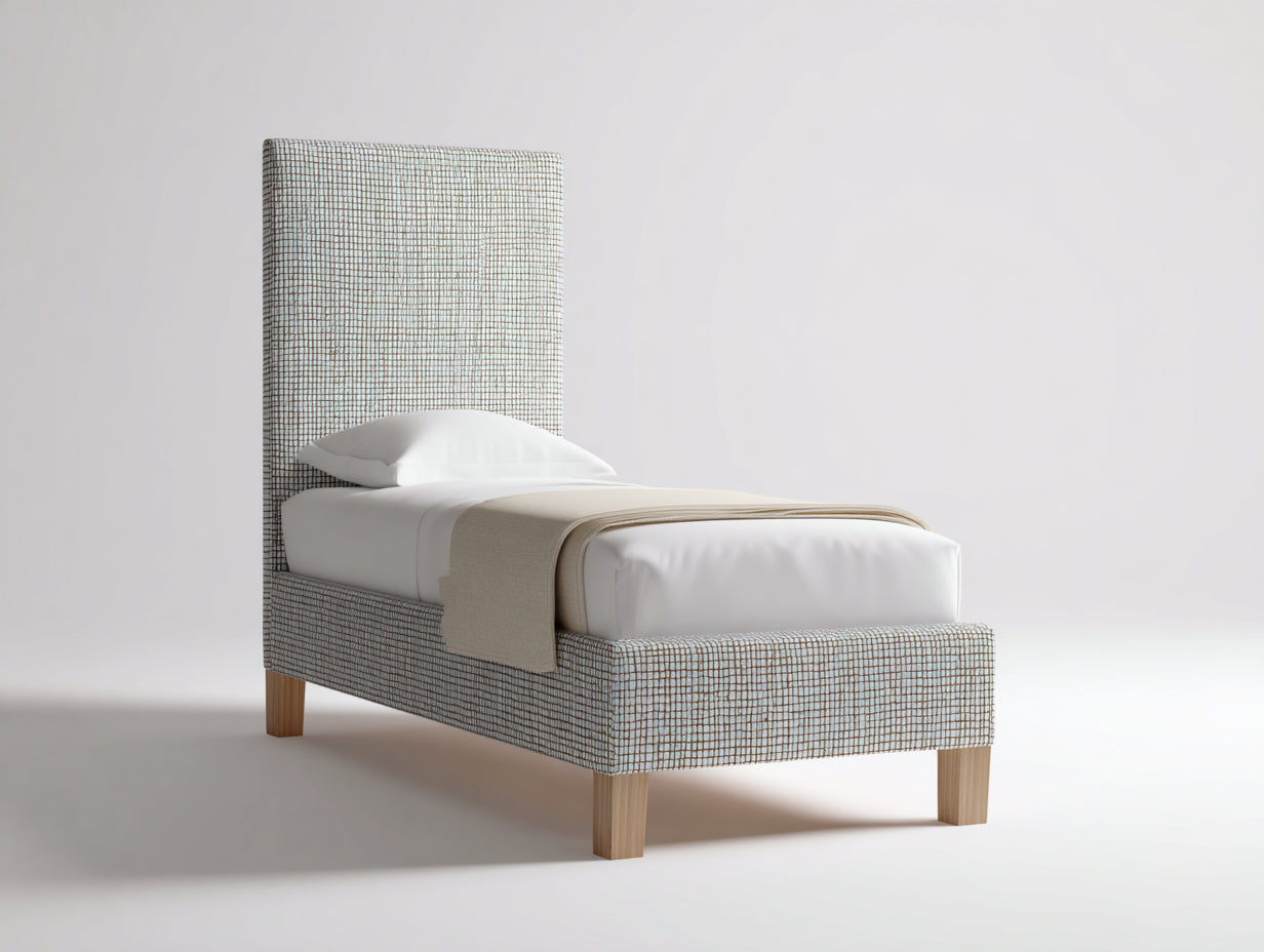 Lit simple - Tissu-Bois - 215 x 105 x 145 cm - Beige clair-Marron clair - Style contemporain
