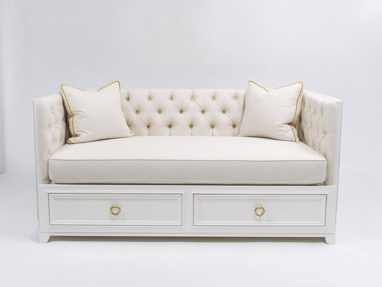 Canapé lit - Bois - Textile - 210 x 100 x 86 cm - Blanc - Style classique