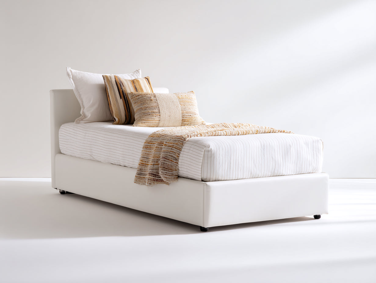 Lit simple - Cuir synthétique - 210 x 105 x 100 cm - Blanc - Style minimaliste