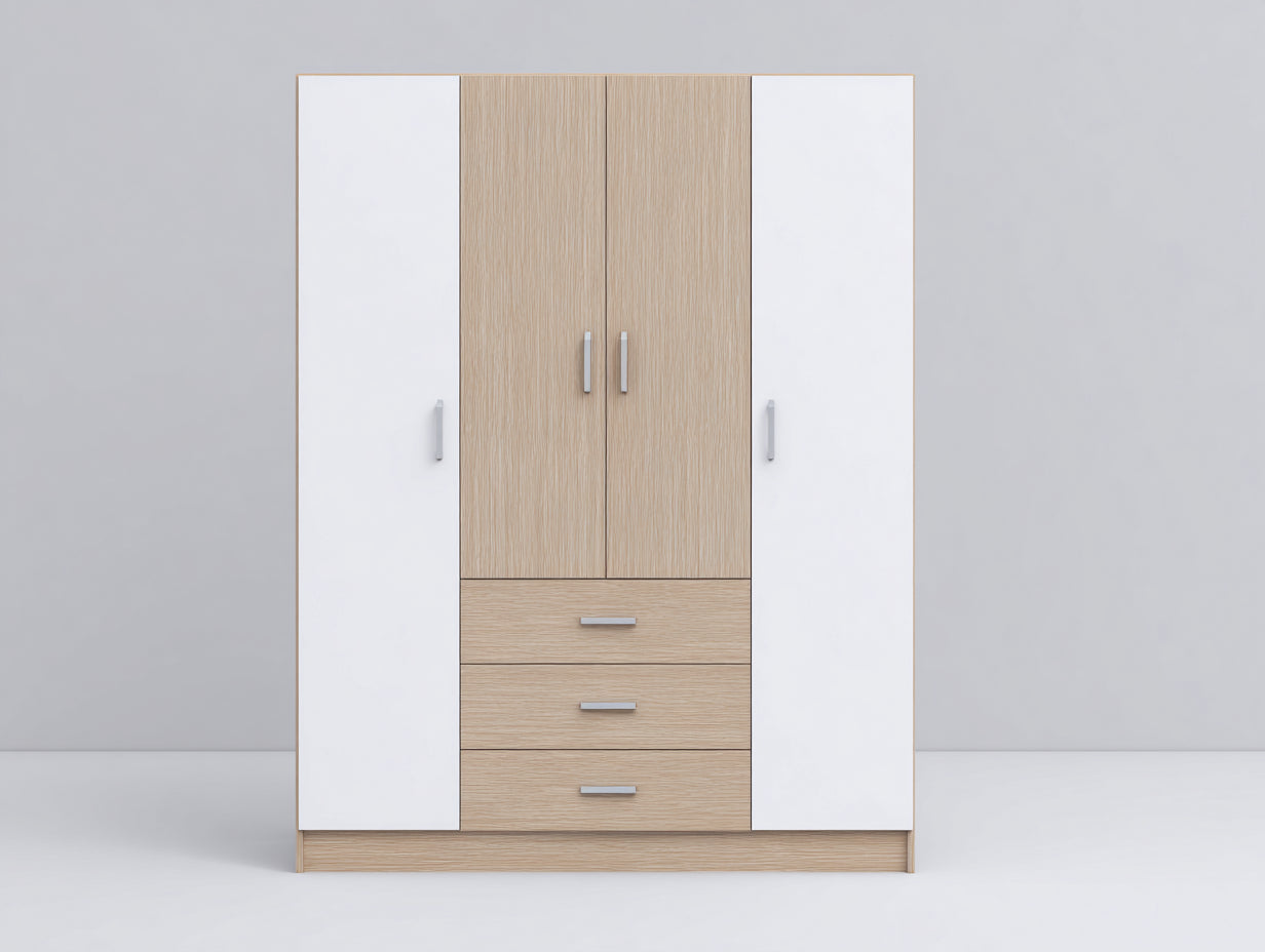 Armoire - Panneaux de bois - 160 x 55 x 190 cm - Blanc-Bois clair - Style moderne