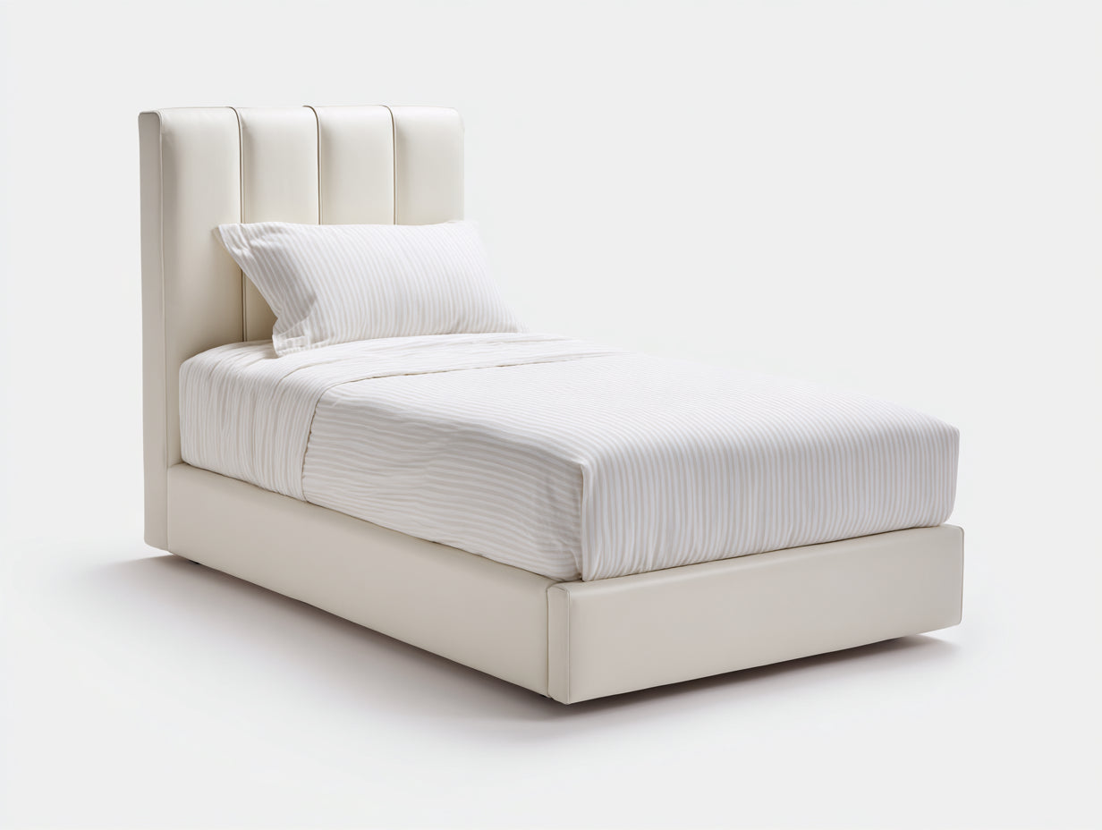 Lit simple - Cuir synthétique - 210 x 105 x 125 cm - Blanc cassé - Style moderne