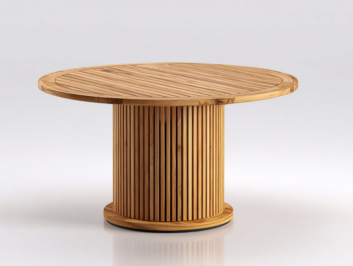 Table de jardin - Bois massif - 130 x 130 x 75cm - Naturel - Style contemporain cannelé