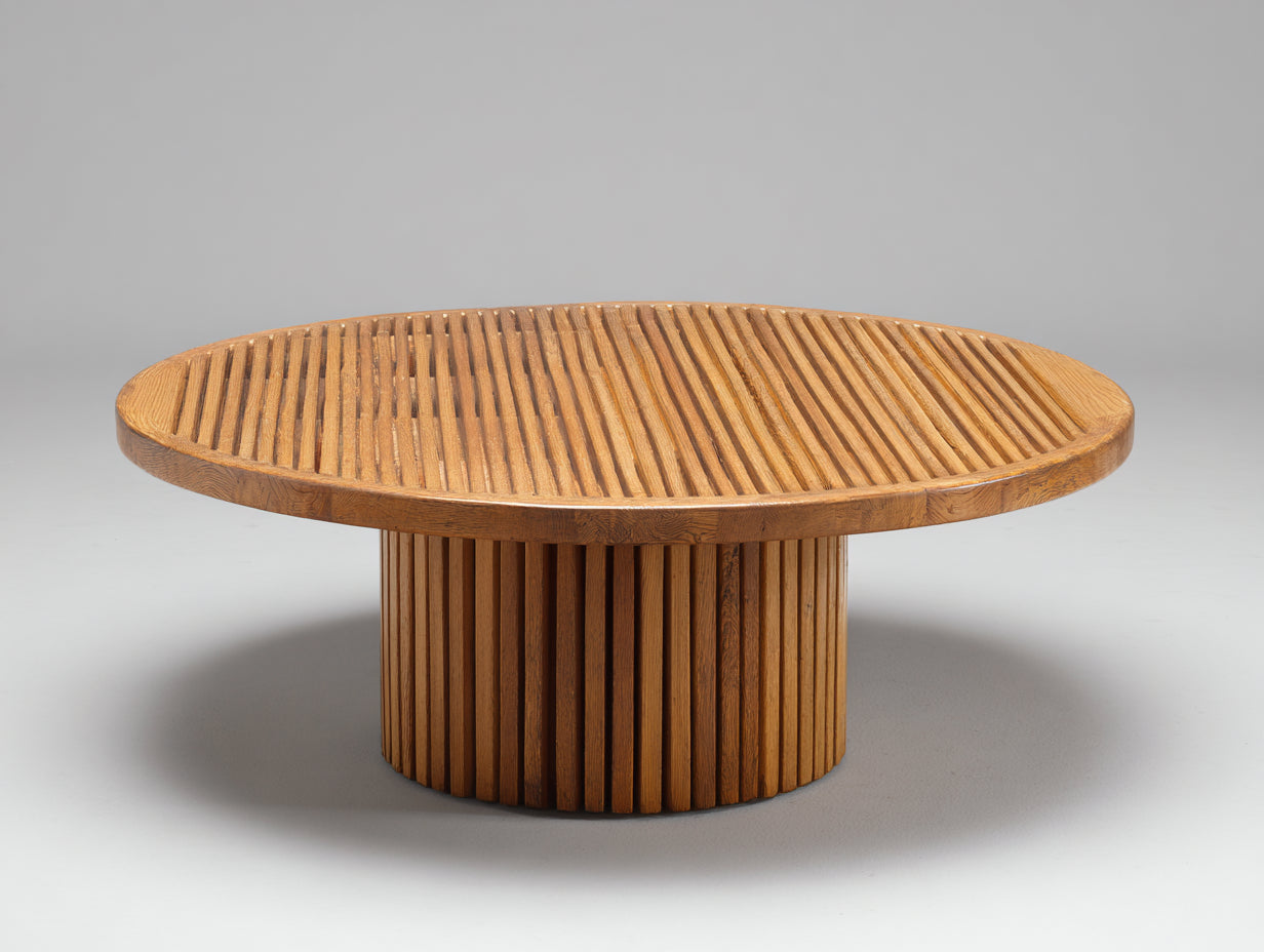 Table de jardin - Bois massif - 122 x 122 x 74cm - Miel - Style contemporain cannelé