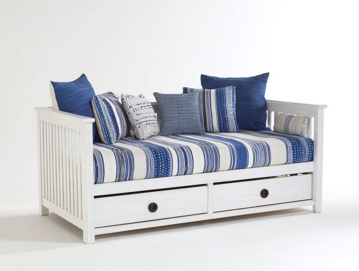 Canapé lit - Bois - Textile - 220 x 100 x 90 cm - Blanc - Style classique