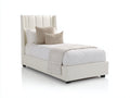 Lit simple - Cuir synthétique - 215 x 105 x 135 cm - Blanc cassé-Noir - Style contemporain