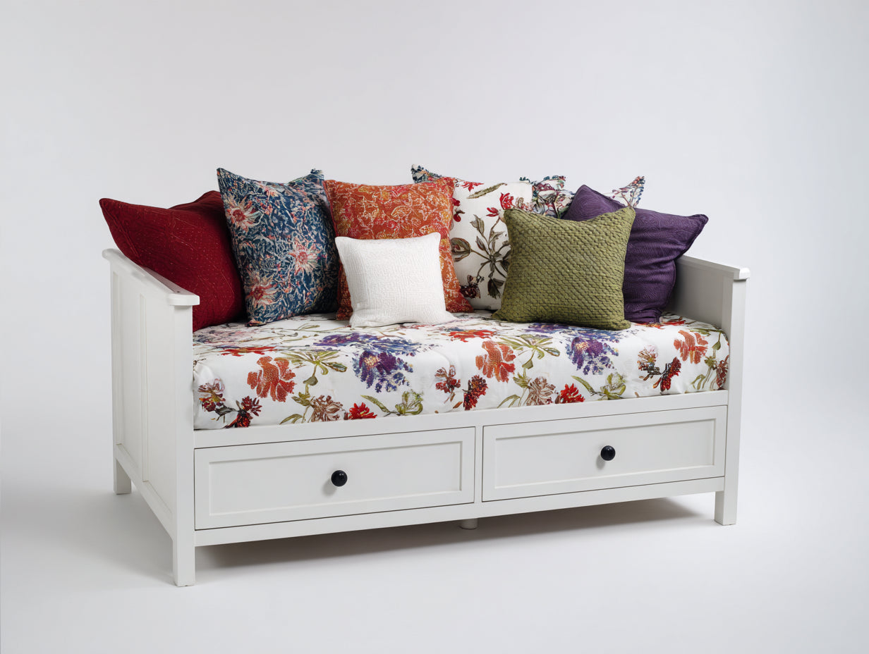 Canapé lit - Bois - Textile - 210 x 100 x 88 cm - Blanc - Style classique