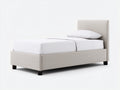 Lit simple - Tissu-Bois - 210 x 105 x 112 cm - Beige clair-Marron foncé - Style minimaliste
