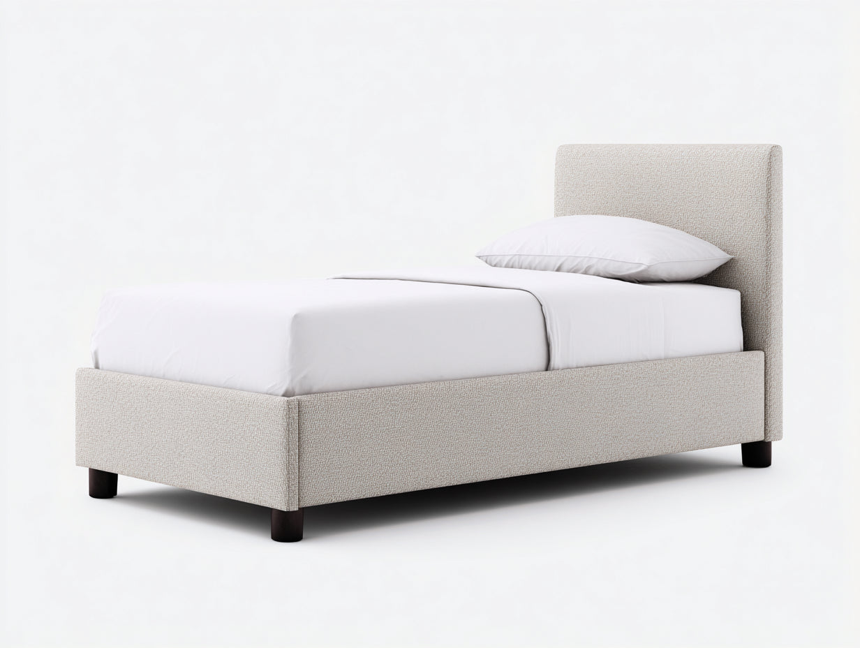 Lit simple - Tissu-Bois - 210 x 105 x 112 cm - Beige clair-Marron foncé - Style minimaliste