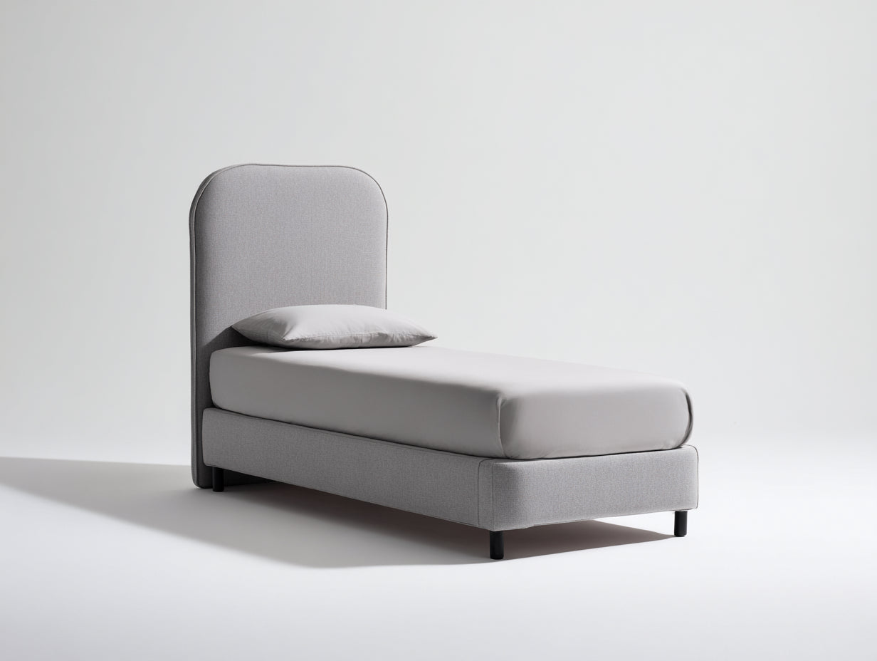 Lit simple - Tissu-Métal - 210 x 105 x 120 cm - Gris clair-Noir - Style minimaliste