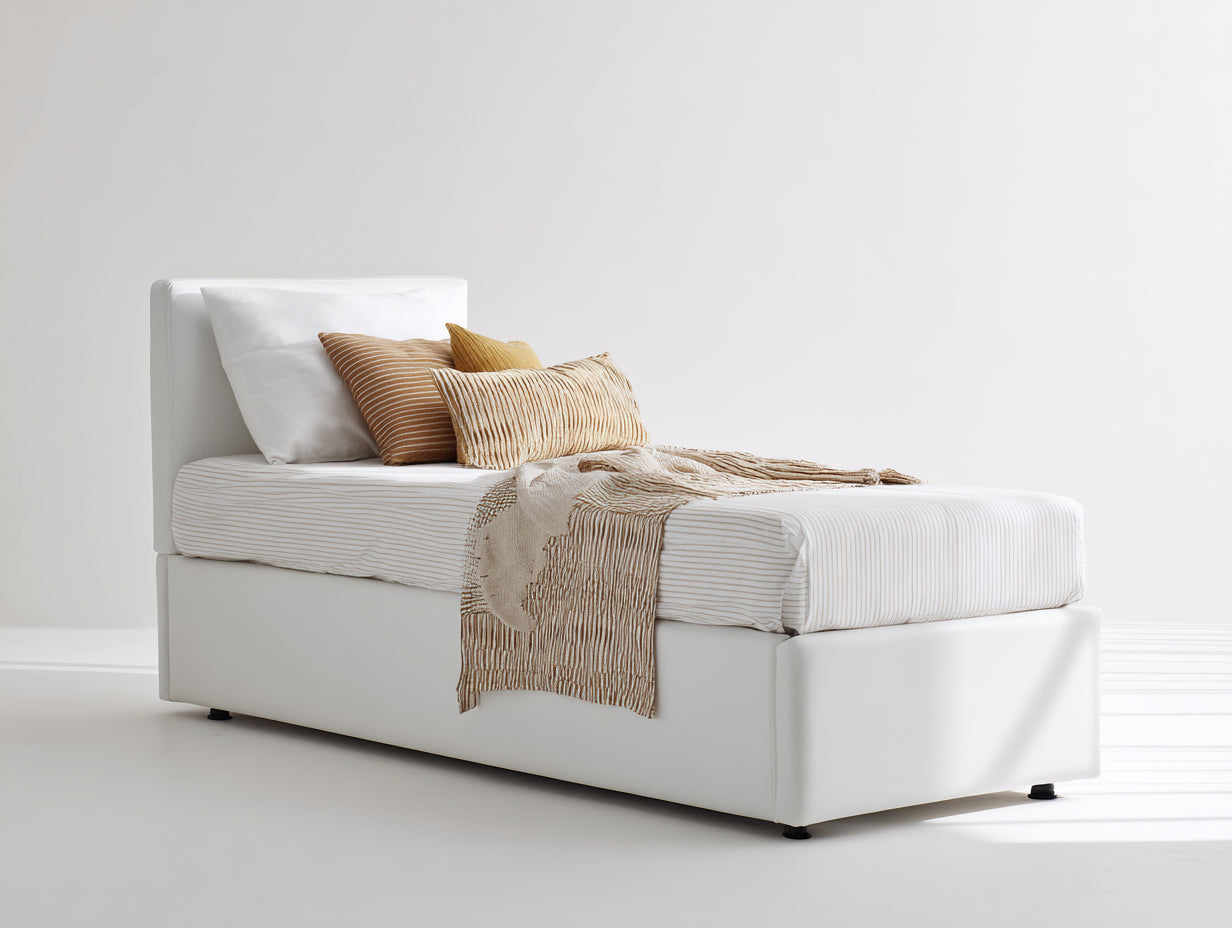 Lit simple - Cuir synthétique - 210 x 105 x 100 cm - Blanc - Style moderne