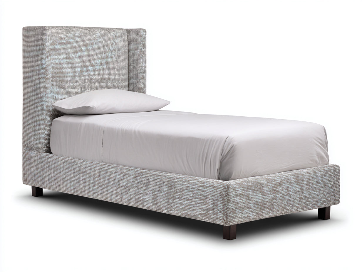 Lit simple - Tissu-Bois - 215 x 105 x 135 cm - Gris clair-Marron foncé - Style contemporain