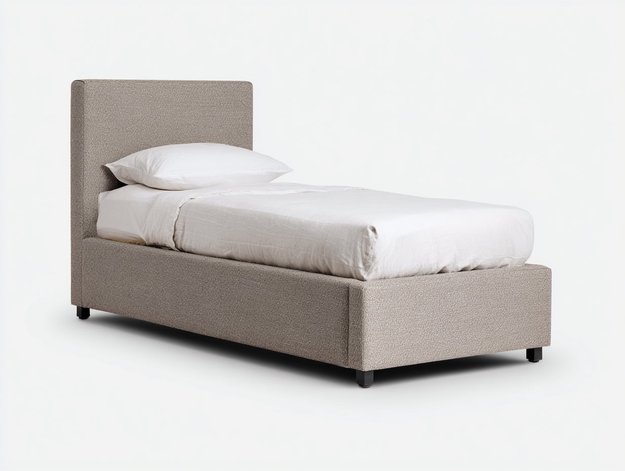 Lit simple - Tissu-Métal - 210 x 105 x 110 cm - Beige taupe-Noir - Style minimaliste