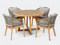Salon de jardin repas - Bois massif-Corde tressée-Tissu - 132 x 132 x 76cm - Naturel-Gris taupe - Style naturel élégant