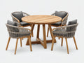 Salon de jardin repas - Bois massif-Corde tressée-Tissu - 128 x 128 x 76cm - Naturel-Gris anthracite - Style bohème contemporain