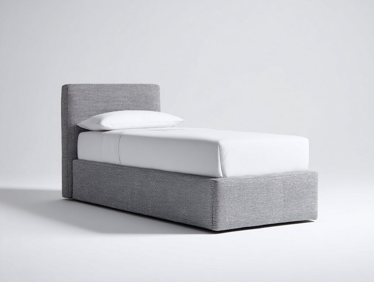 Lit simple - Tissu - 205 x 105 x 105 cm - Gris foncé - Style moderne