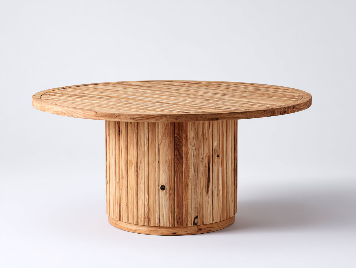 Table de jardin - Bois massif - 124 x 124 x 75cm - Naturel doré - Style minimaliste cylindrique