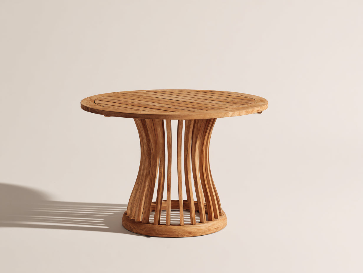 Table de jardin - Bois massif - 118 x 118 x 75cm - Brun miel - Style sculptural ajouré