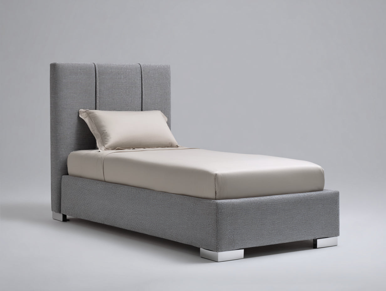 Lit simple - Tissu-Métal - 215 x 105 x 132 cm - Gris - Style contemporain