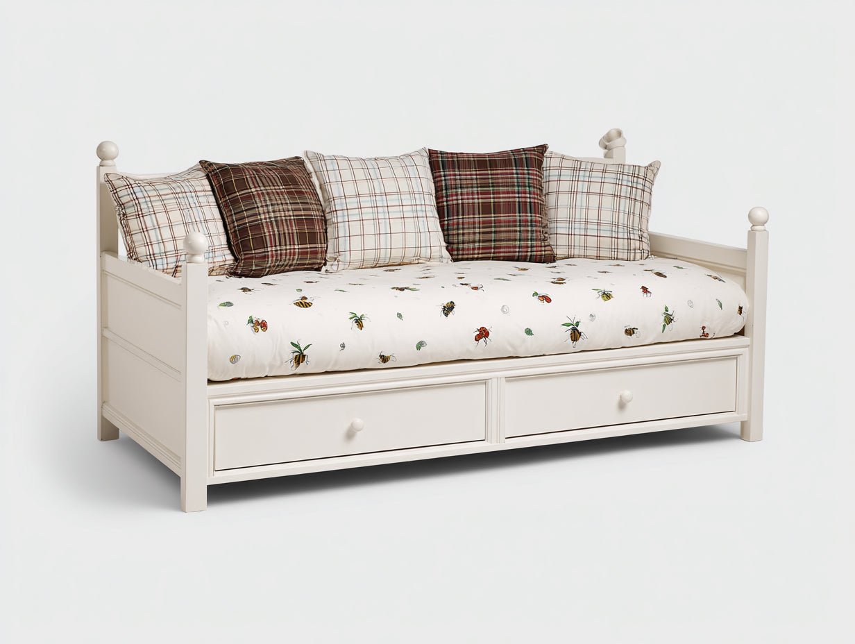Canapé lit - Bois - Textile - 202 x 98 x 89 cm - Blanc - Style classique