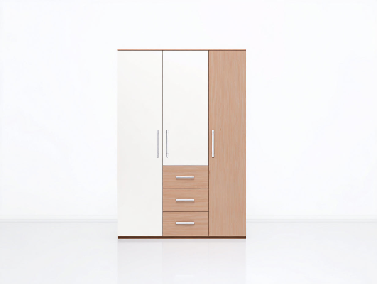Armoire - Panneaux de bois - 140 x 55 x 190 cm - Blanc-Bois clair - Style moderne