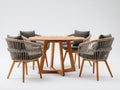 Salon de jardin repas - Bois massif-Corde tressée-Tissu - 124 x 124 x 75cm - Naturel-Gris foncé - Style artisanal contemporain