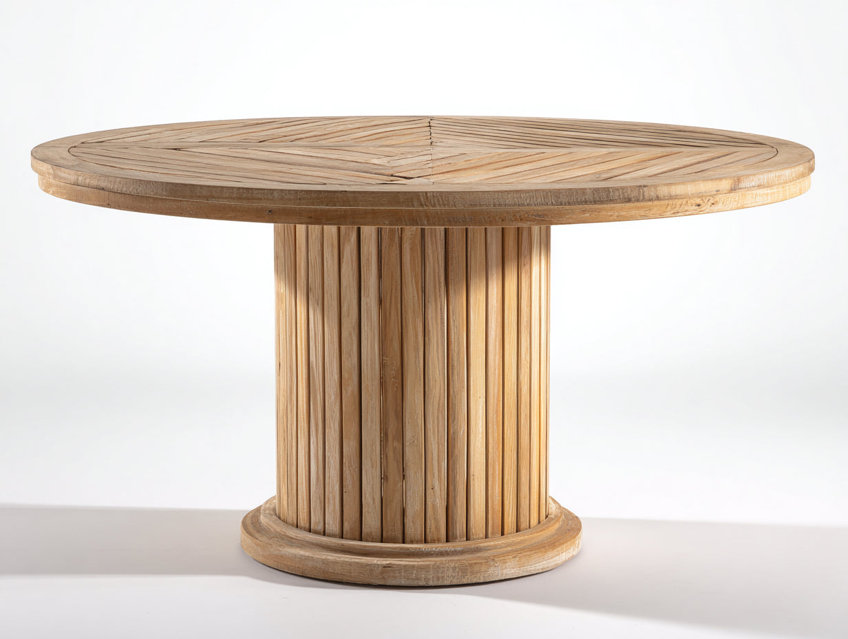 Table de jardin - Bois massif - 132 x 132 x 76cm - Chêne clair - Style architectural rainuré
