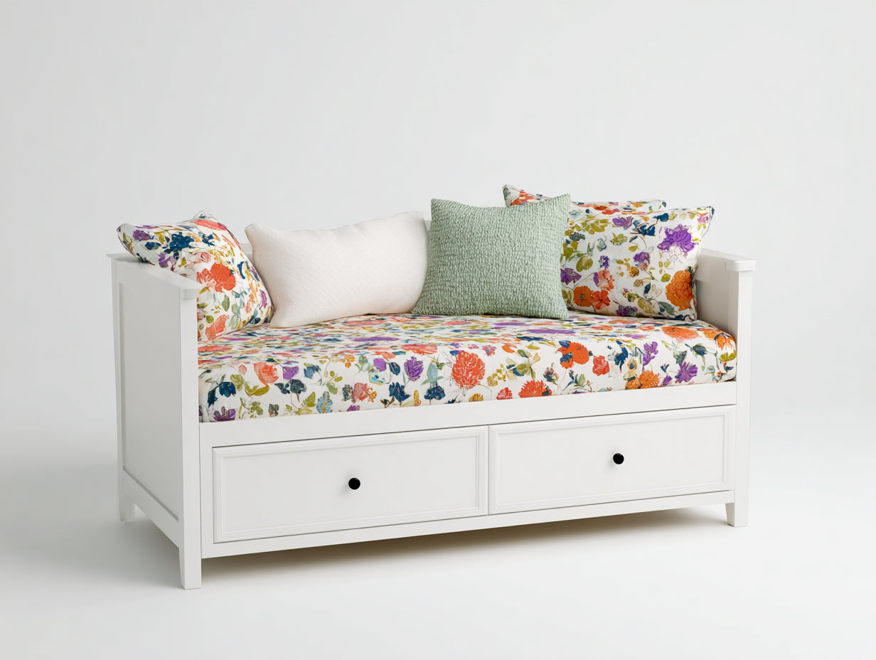 Canapé lit - Bois - Textile - 210 x 100 x 88 cm - Blanc - Style contemporain