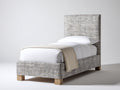 Lit simple - Tissu-Bois - 215 x 105 x 142 cm - Gris clair-Marron clair - Style contemporain