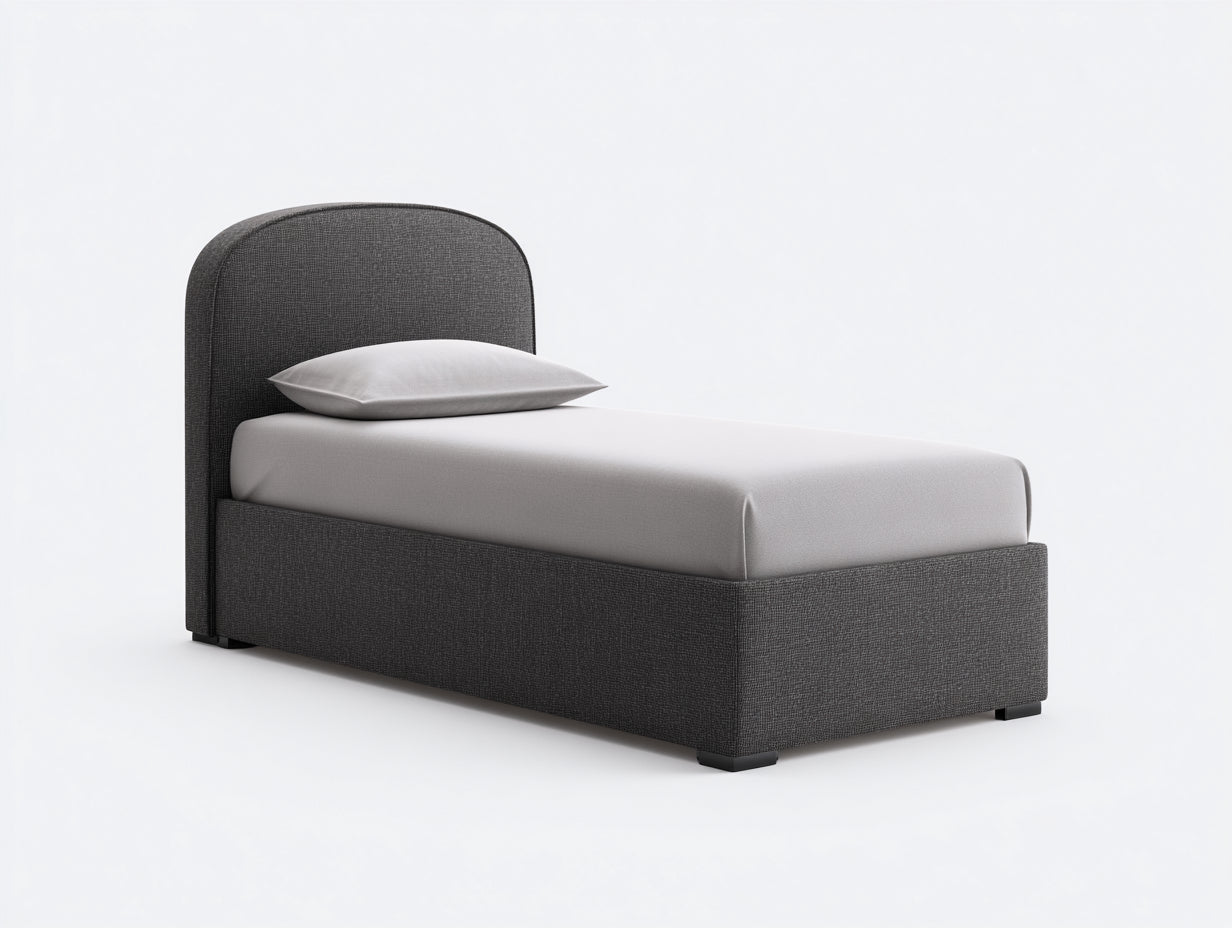 Lit simple - Tissu - 210 x 105 x 115 cm - Gris foncé - Style contemporain