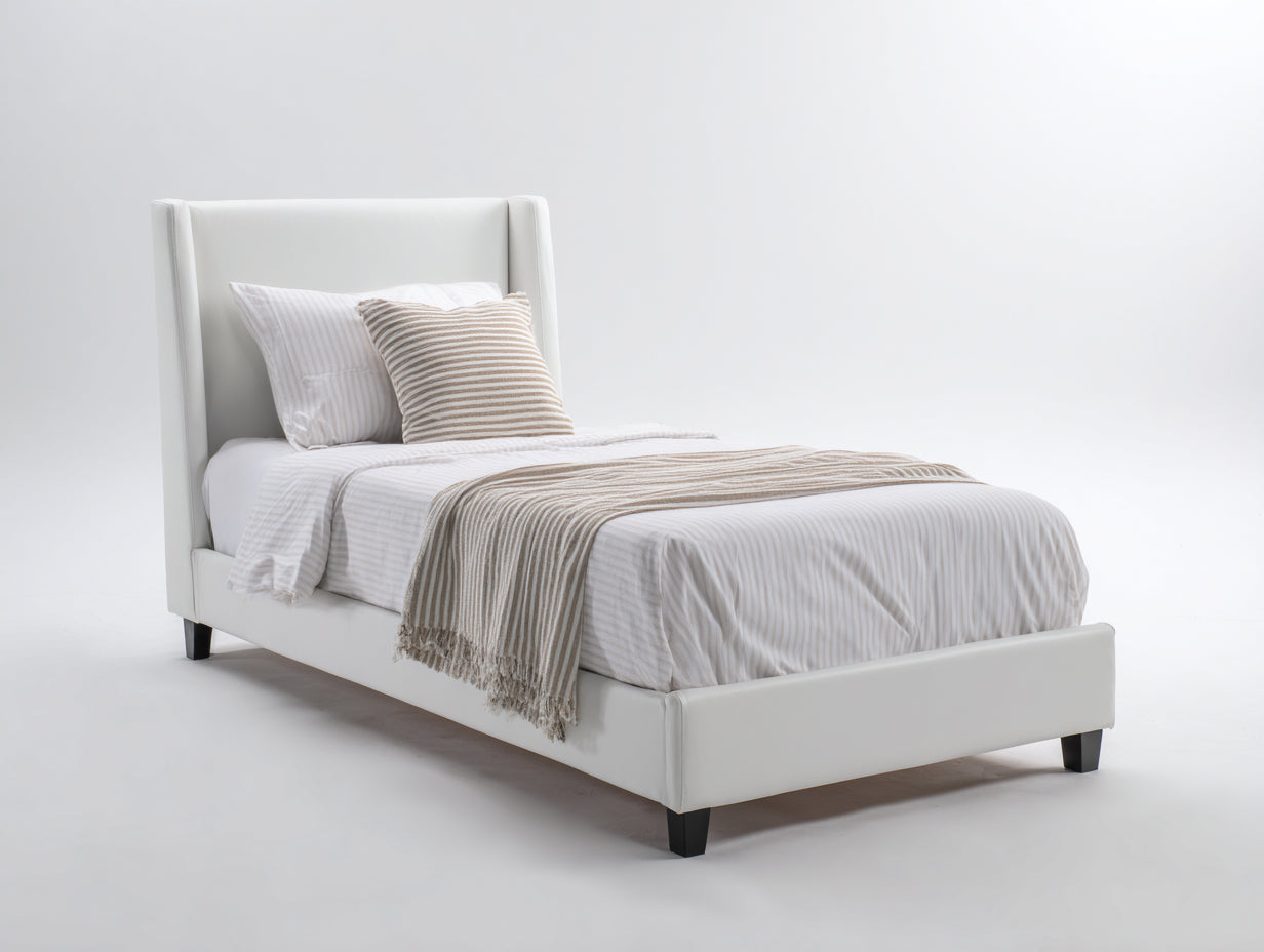 Lit simple - Cuir synthétique-Bois - 215 x 105 x 128 cm - Blanc-Noir - Style contemporain