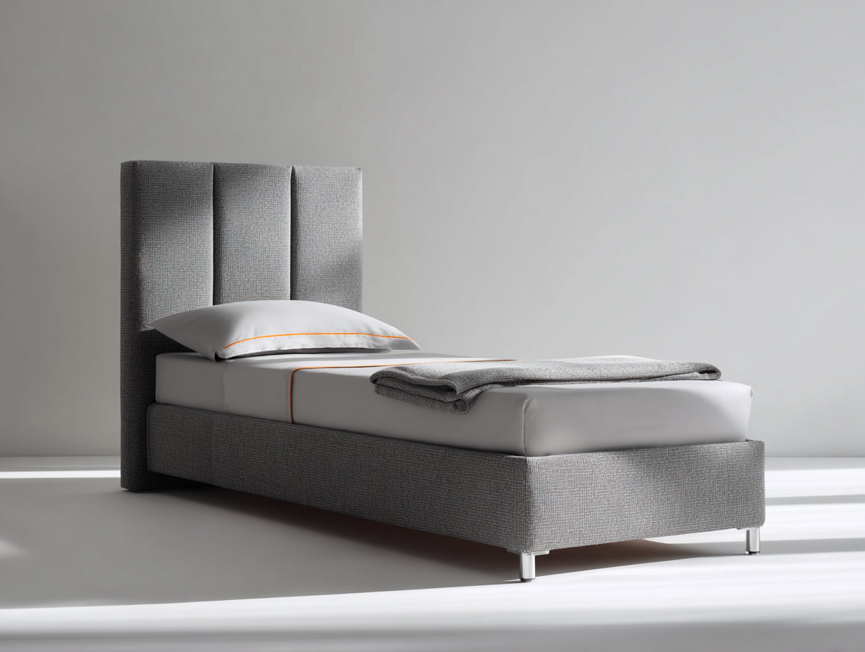 Lit simple - Tissu - 215 x 105 x 135 cm - Gris - Style moderne