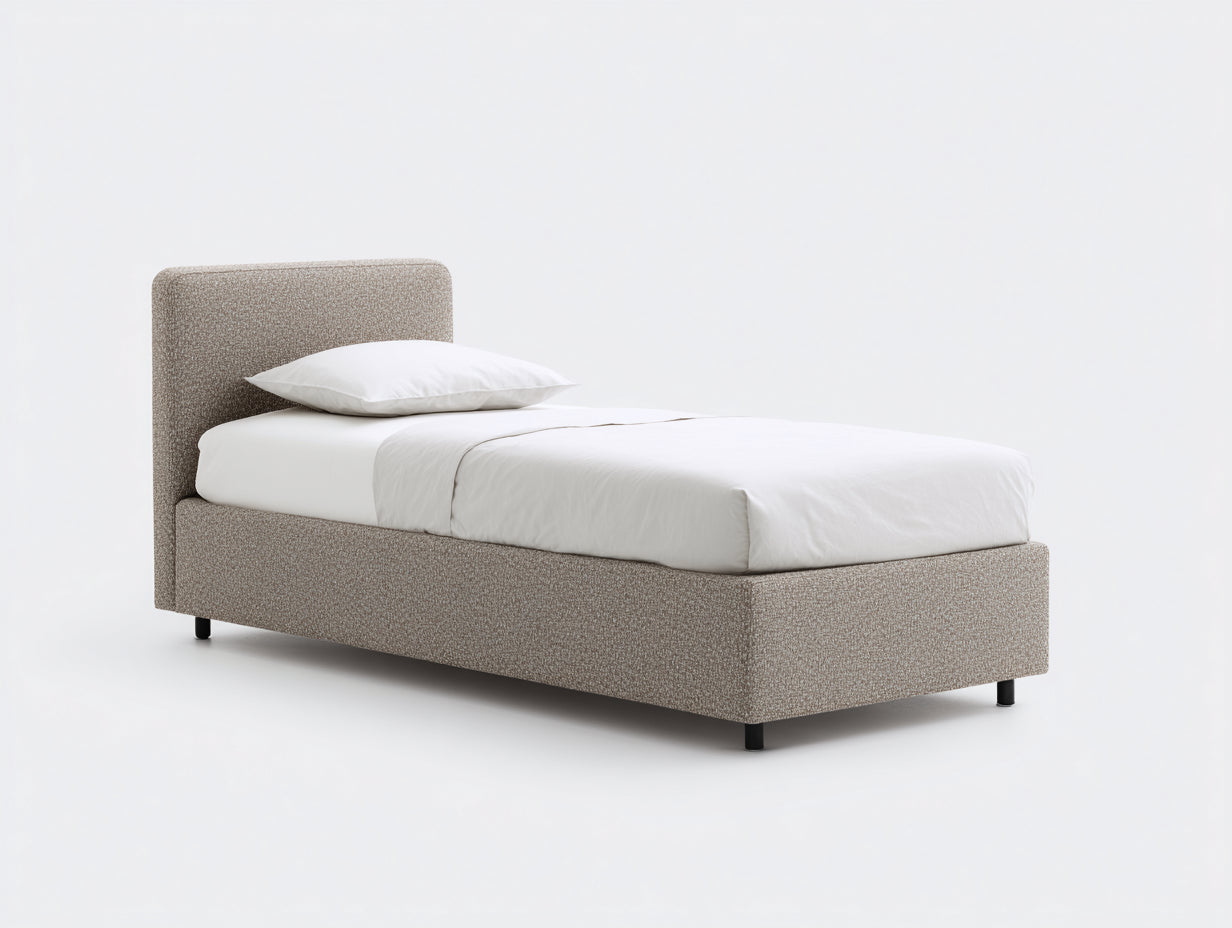 Lit simple - Tissu-Métal - 210 x 105 x 108 cm - Beige taupe-Noir - Style minimaliste