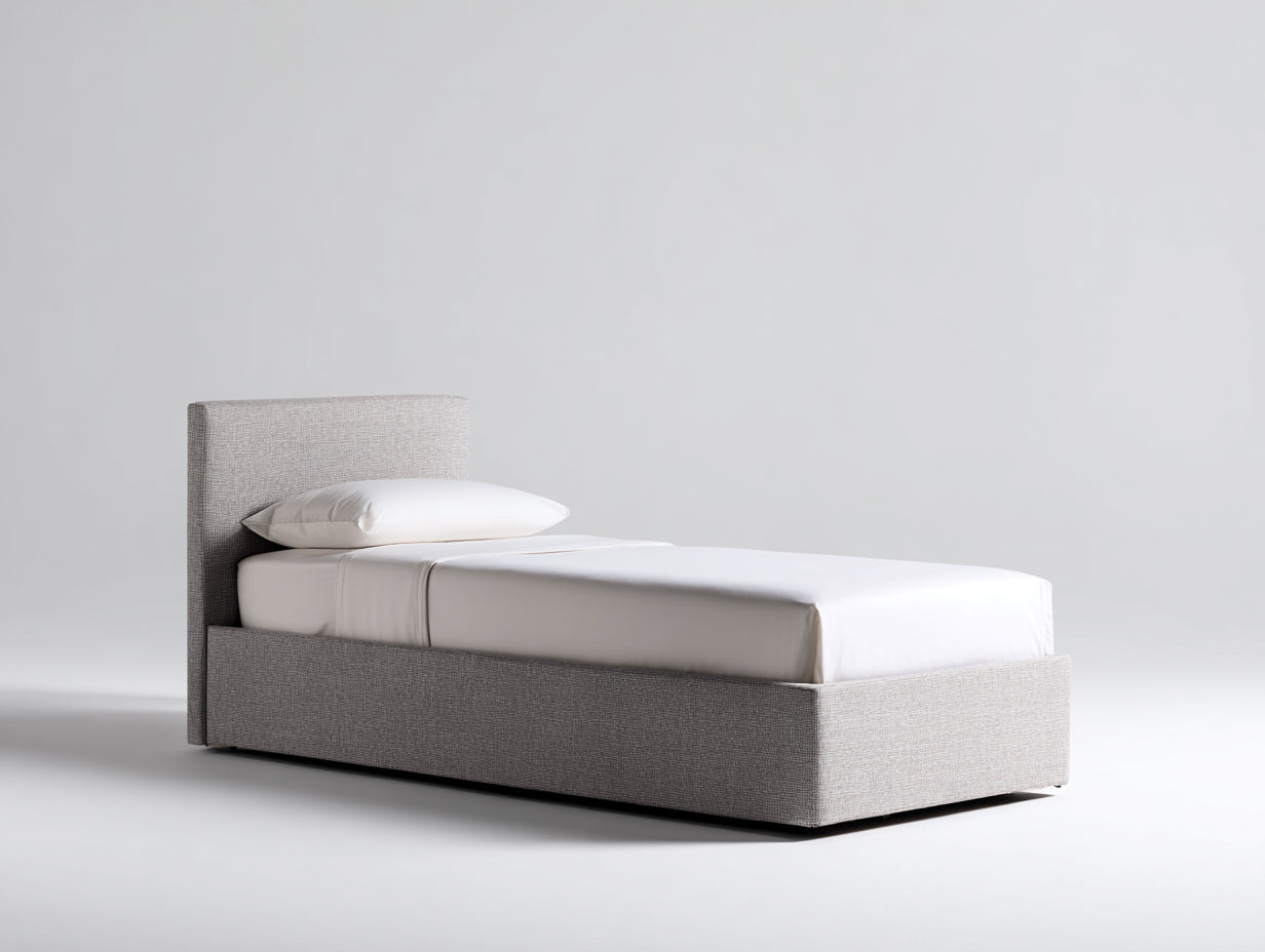 Lit simple - Tissu - 205 x 105 x 105 cm - Gris clair - Style moderne