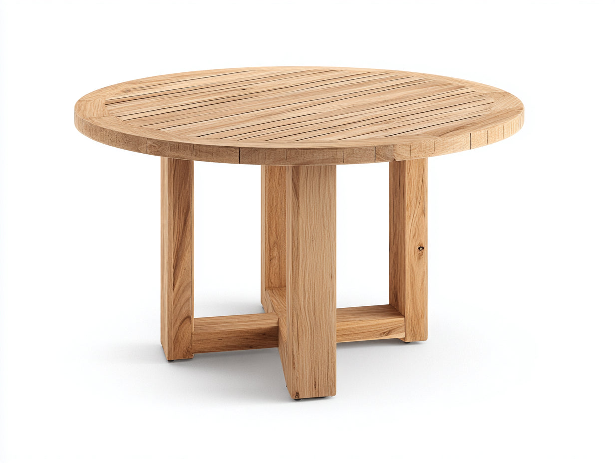 Table de jardin - Bois massif - 116 x 116 x 75cm - Naturel clair - Style contemporain à piètement croisé