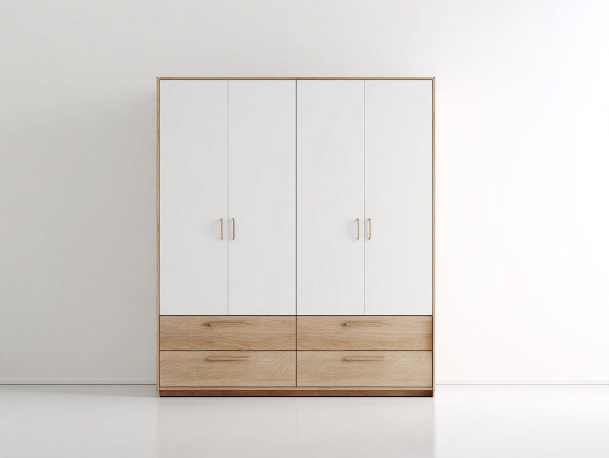 Armoire - Panneaux de bois - 180 x 60 x 200 cm - Blanc-Bois clair - Style moderne