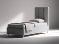 Lit simple - Tissu-Métal - 215 x 105 x 138 cm - Gris moyen - Style contemporain