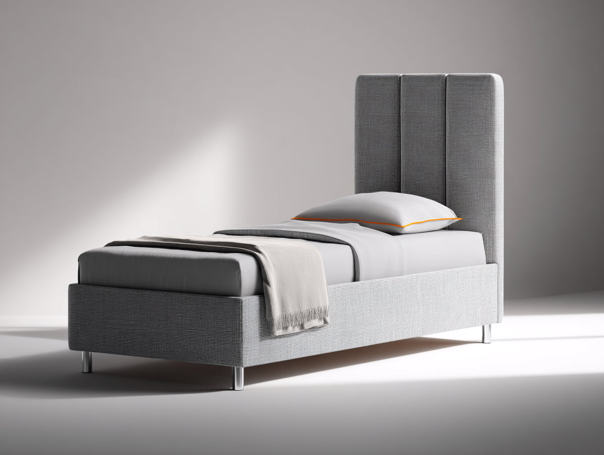 Lit simple - Tissu-Métal - 215 x 105 x 138 cm - Gris moyen - Style contemporain