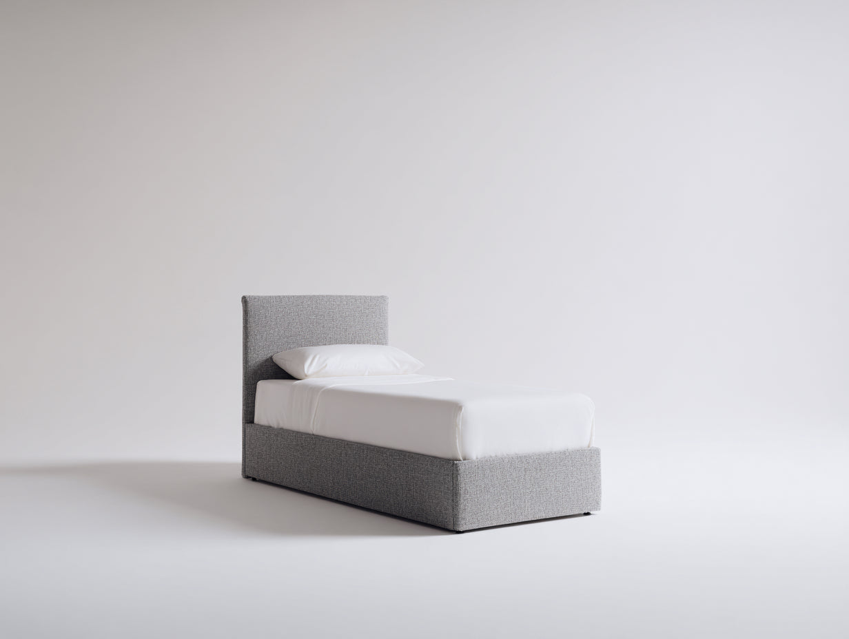Lit simple - Tissu - 205 x 105 x 105 cm - Gris - Style moderne