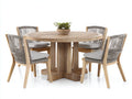 Salon de jardin repas - Bois massif-Corde tressée-Tissu - 126 x 126 x 76cm - Naturel-Gris clair - Style rustique contemporain